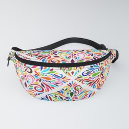 Talavera Mexican tile inspired bold design in blue, green, red, orange Colorful Fanny Pack