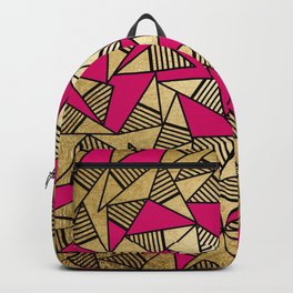 Glam Faux Gold, Black, and Pink Striped Triangles Geometric Backpack