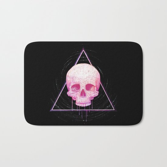 Skull in triangle on black Bath Mat