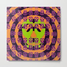 Skulls in Your Face Metal Print | Goth, Halloween Party, Purple And Green, Dios Los Muertos, Graphicdesign, Skull, Gothic, Pattern, Day Of The Dead, Orange And Black 