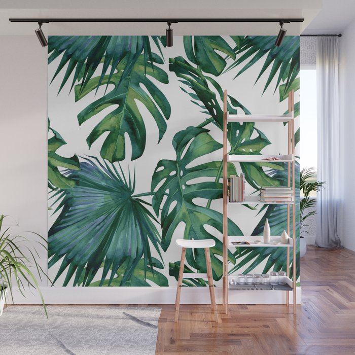 Classic Palm Leaves Tropical Jungle Green Wall Mural By