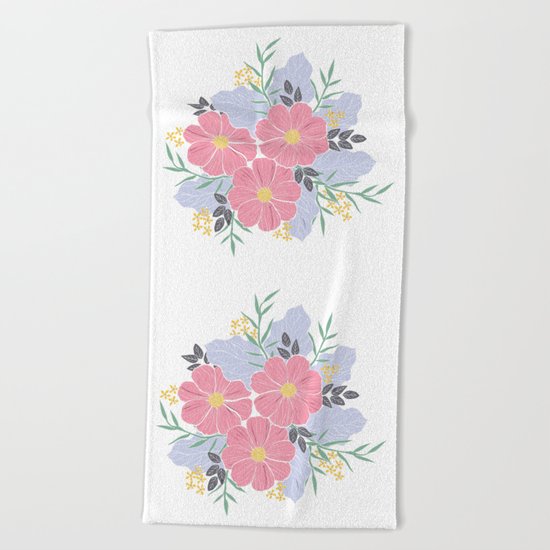 Vintage Pink Flowers Beach Towel