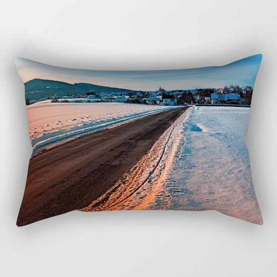 Winter road at sundown Rectangular Pillow