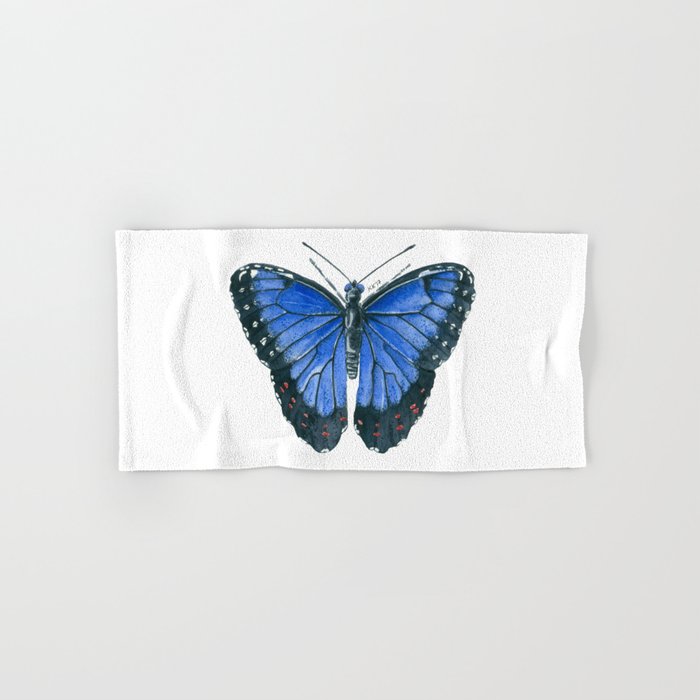Blue Morpho butterfly watercolor painting Hand & Bath Towel