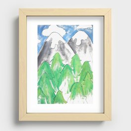 Acrylic dry-brushed mountains and trees Recessed Framed Print