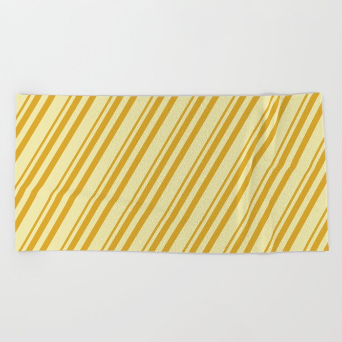 Goldenrod and Pale Goldenrod Colored Stripes Pattern Beach Towel