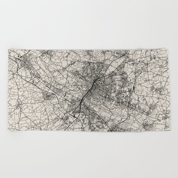 Germany, Bielefeld - Black and White Authentic Map  Beach Towel