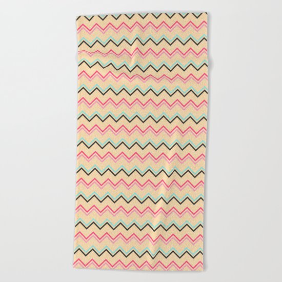 Pink And Blue Chevron Geometric Pattern Beach Towel