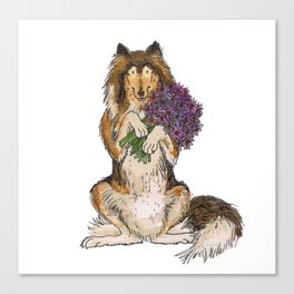 Collie with Flowers Canvas Print
