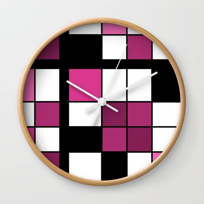 De Stijl Style Geometrical Art Magenta Wall Clock