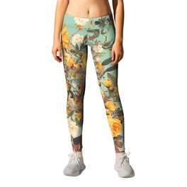 You Loved me a Thousand Summers ago Leggings | Girl, Green, Retro, Birds, Popart, Roses, Vintagecollage, Graphicdesign, Color, Frankmoth 