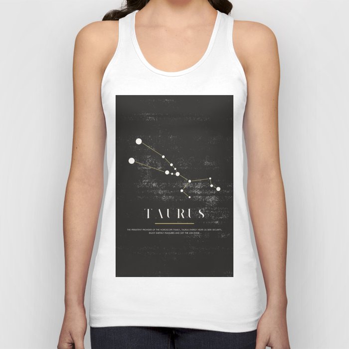 TAURUS - Zodiac Sign Constelation - Black and White Aesthetic Tank Top