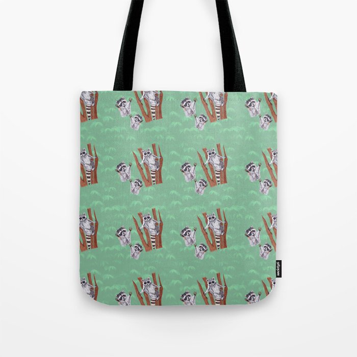 Playful Curious Raccoons Tree Pattern  Tote Bag