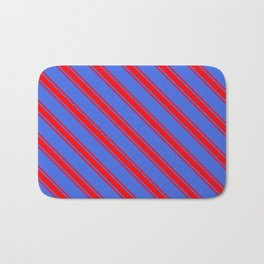 [ Thumbnail: Royal Blue and Red Colored Lined/Striped Pattern Bath Mat ]