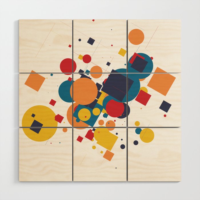 modern design with circles, squares, and lines Wood Wall Art