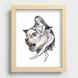 Tattooed girl with long hair and panther`s head Recessed Framed Print