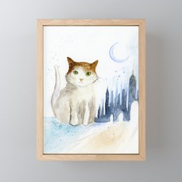 New York City Cat - Whimsical Cat in the City Framed Mini Art Print