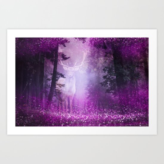 Fairy deer out of the woods mystic pink glitter forrest Art Print