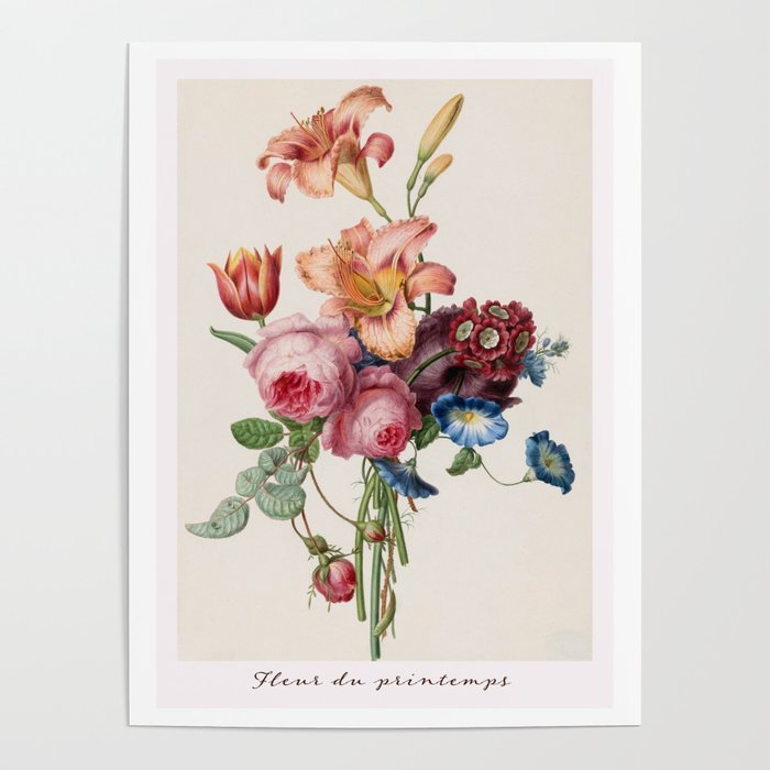 Pretty Spring Flowers Bouquet, Pink Roses, Orange Lilies Poster