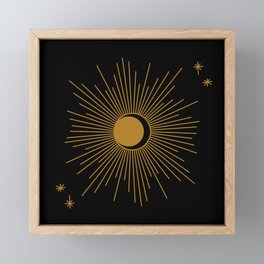 Subtle Sun Moon Stars in Black and Ochre Framed Mini Art Print