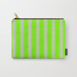 [ Thumbnail: Green & Light Gray Colored Lined/Striped Pattern Carry-All Pouch ]