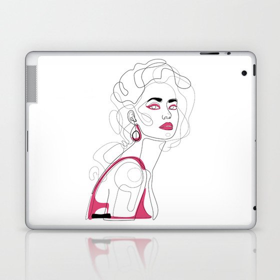 In Hot Pink / Woman's line illustration  Laptop & iPad Skin