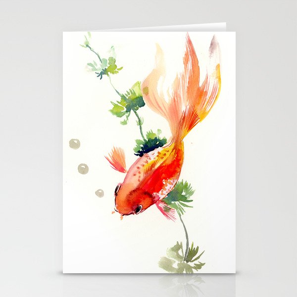 Goldfish Aquarium Fish Art Design Watercolor Fish Painting Stationery Cards By Sureart Society6