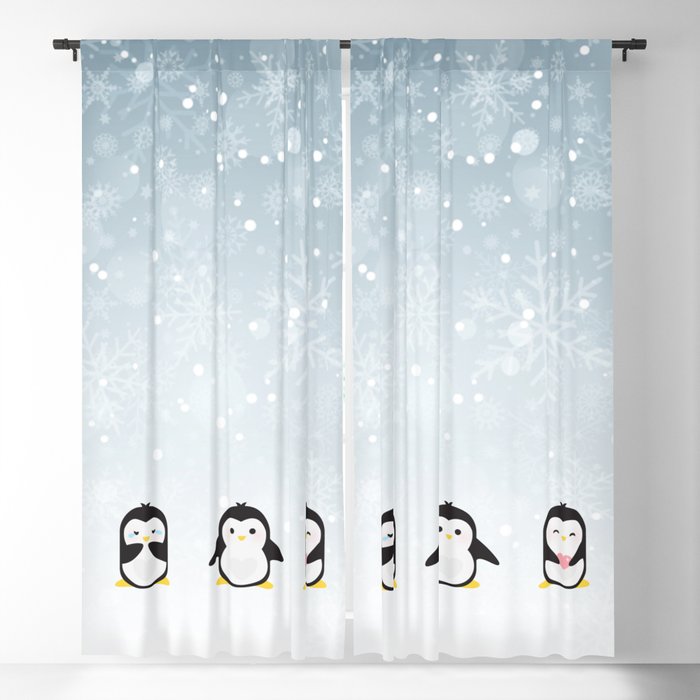 Penguins in the snow Blackout Curtain
