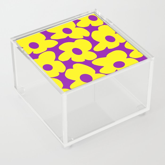 Large Yellow Retro Flowers Purple Background #decor #society6 #buyart Acrylic Box
