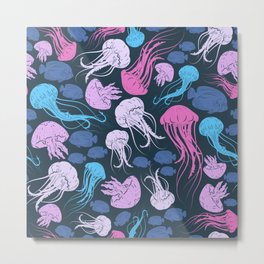 Underwater Pattern #3 Metal Print | Jelly, Graphicdesign, Crazy, Shark, Tropic, Delphine, Fish, Cute, Lazy, Tan 