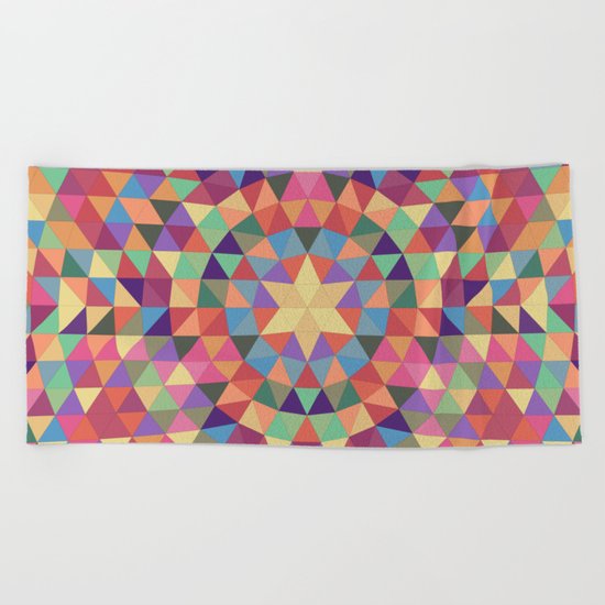 Happy triangle mandala Beach Towel