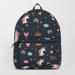 Unicorn Love Backpack | Digital, Unicorn, Believeimpossible, Graphicdesign, Believe, Littlegirlroom, Goldpinkblue, Unicornlove, Pattern, Heartscrowns 