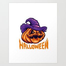 halloween pumpkin with witch hat Art Print