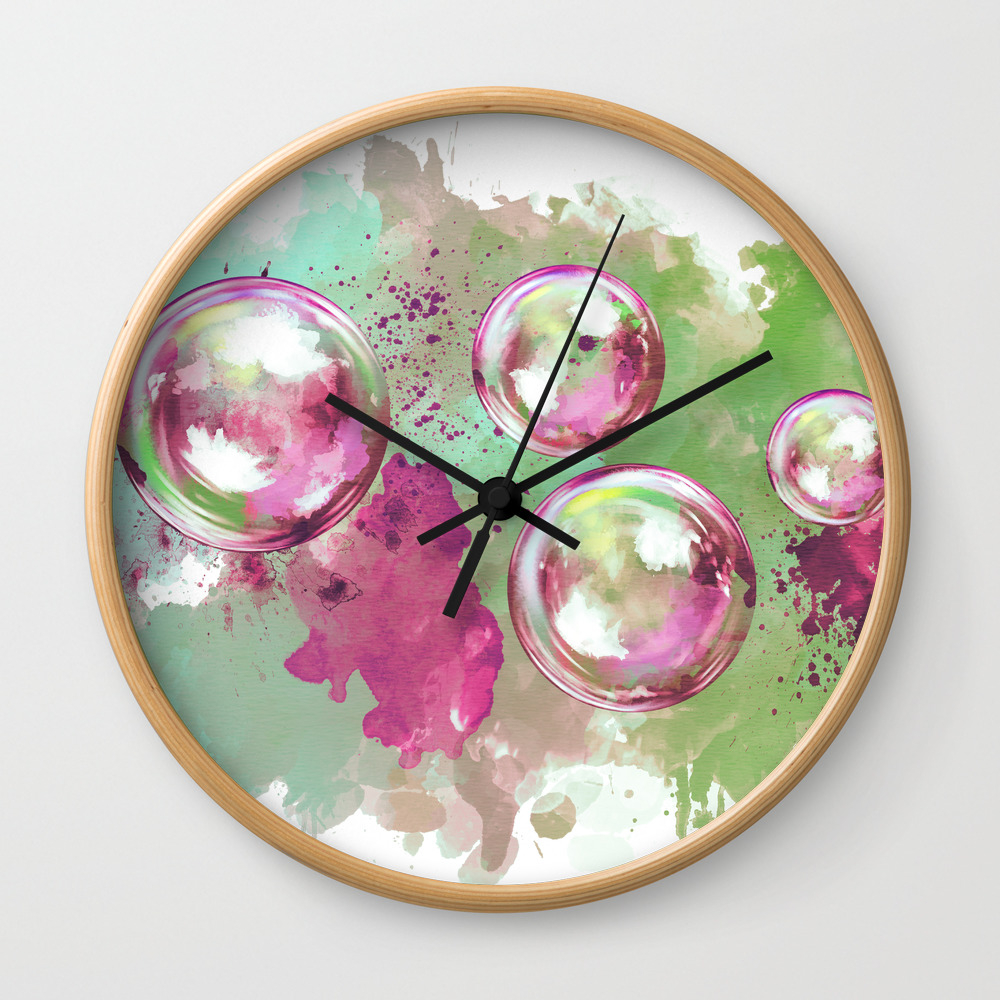 Soap Bubbles In The Sky Watercolor Painting Wall Clock By