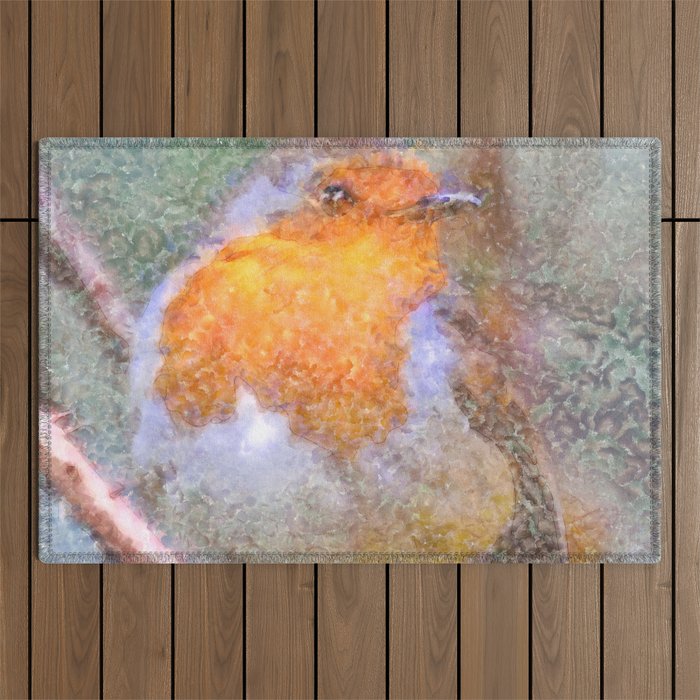 Artistic Christmas Robin Perched On A Thorny Branch Outdoor Rug