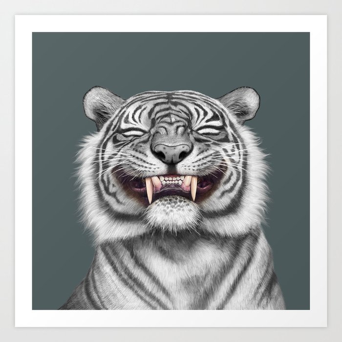 Smiling Tiger - monotone Art Print