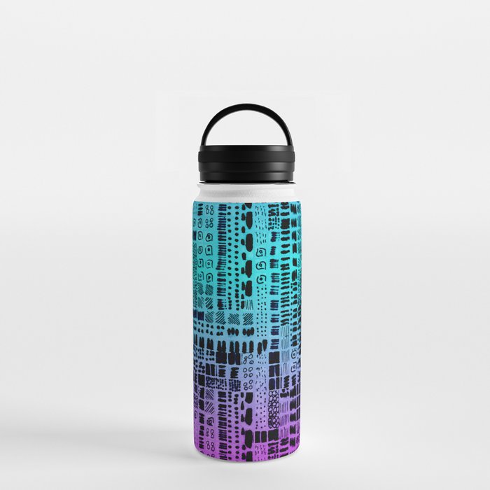 turquoise and purple ink marks hand-drawn collection Water Bottle