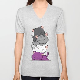 Asexual Pride Cats Anime - Ace Pride Cute Kitten Stack V Neck T Shirt