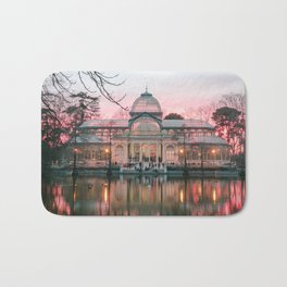 Spain Photography - The Glass Palace In Madrid By The Pink Sky  Bath Mat