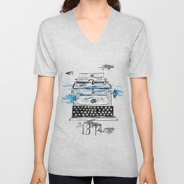 1800's Vintage Typewriter  V Neck T Shirt