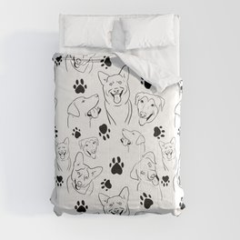 Happy Dogs with paw prints black and white Comforter
