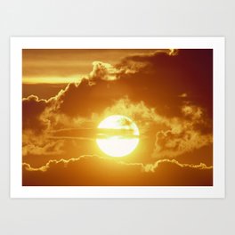 Blazing hot white sun in a dramatic yellow orange sky with clouds  Art Print | Risingsun, Settingsun, Creation, Sunrise, Bright, Photo, Solar, Time, Blazing, Warmth 