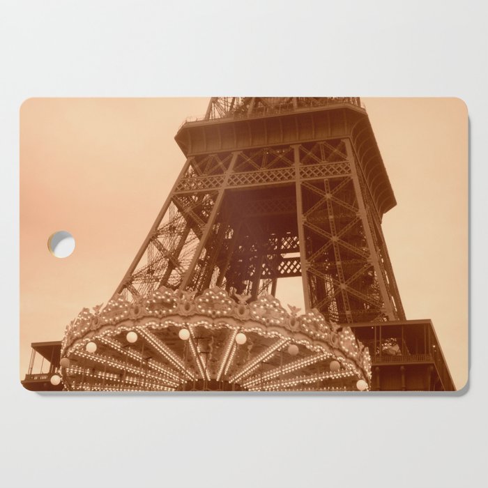 Eiffel Tower Carousel in sepia  Cutting Board