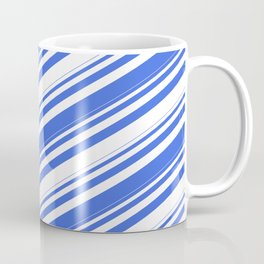 [ Thumbnail: Royal Blue and White Colored Stripes/Lines Pattern Coffee Mug ]