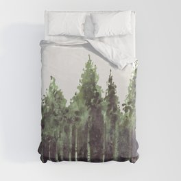 Aesthetic Pine Tree Forest Watercolor Duvet Cover