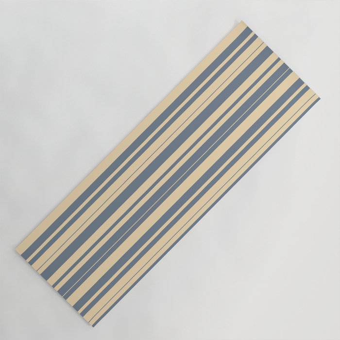 Tan and Slate Gray Colored Stripes Pattern Yoga Mat