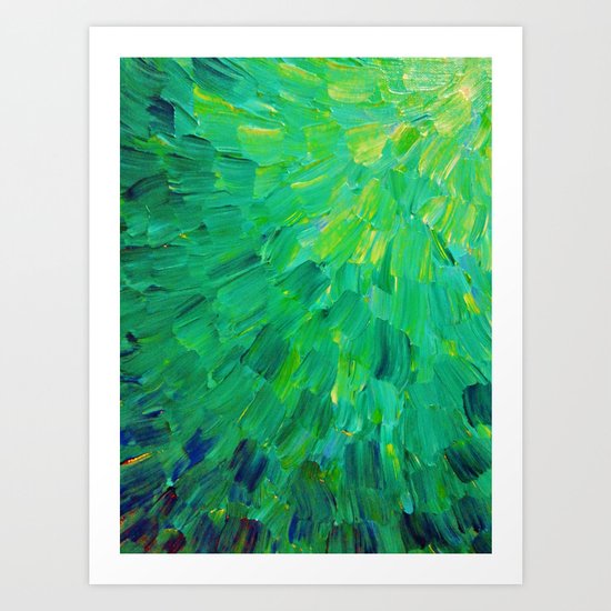 SEA SCALES in GREEN - Bright Green Ocean Waves Beach Mermaid Fins Scales Abstract Acrylic Painting Art Print