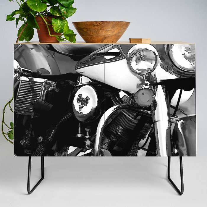 Vintage  Black & White HD Motorcycle Credenza
