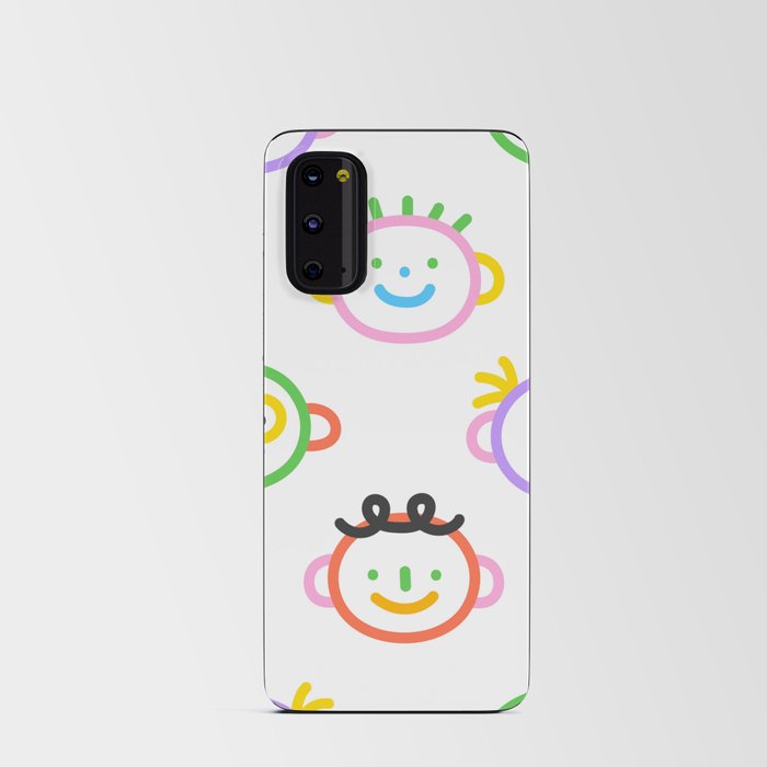 Colorful funny children face doodle pattern print Android Card Case