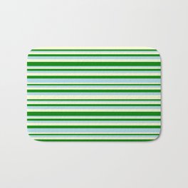 [ Thumbnail: Light Yellow, Green, and Light Blue Colored Lined/Striped Pattern Bath Mat ]